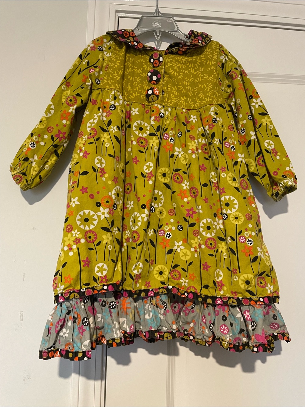 Jelly The Pug Girls Floral Long Sleeve Dress Sz 6 Ruffle Hem Fall Winter Cotton